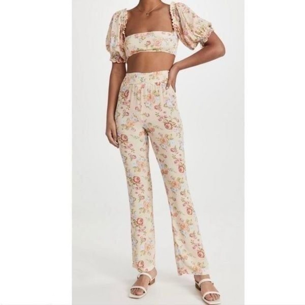 WeWoreWhat Coco Set Top and Flare Pant in Sand‎ Multi Floral Top Medium Pants L